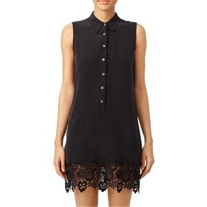 Equipment Black Sleeveless Silk Shift Dress with Lace Hem